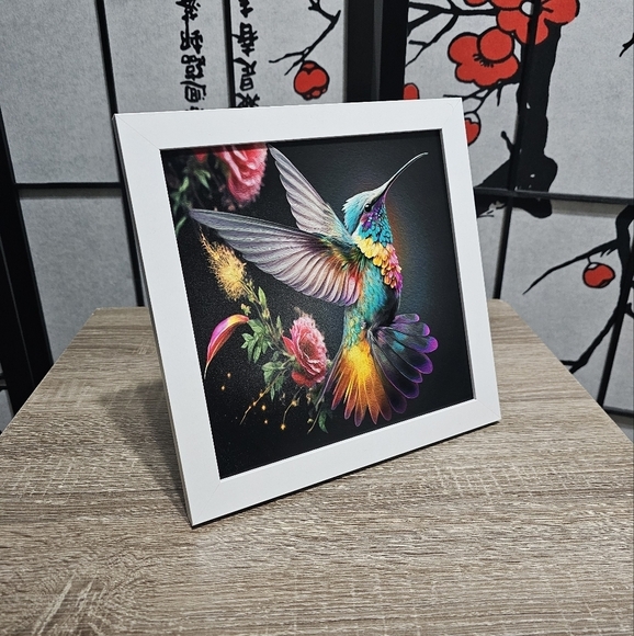 8x8 Hummingbird Framed Watercolor Oil Painting‎ Art Print - Picture 3 of 7